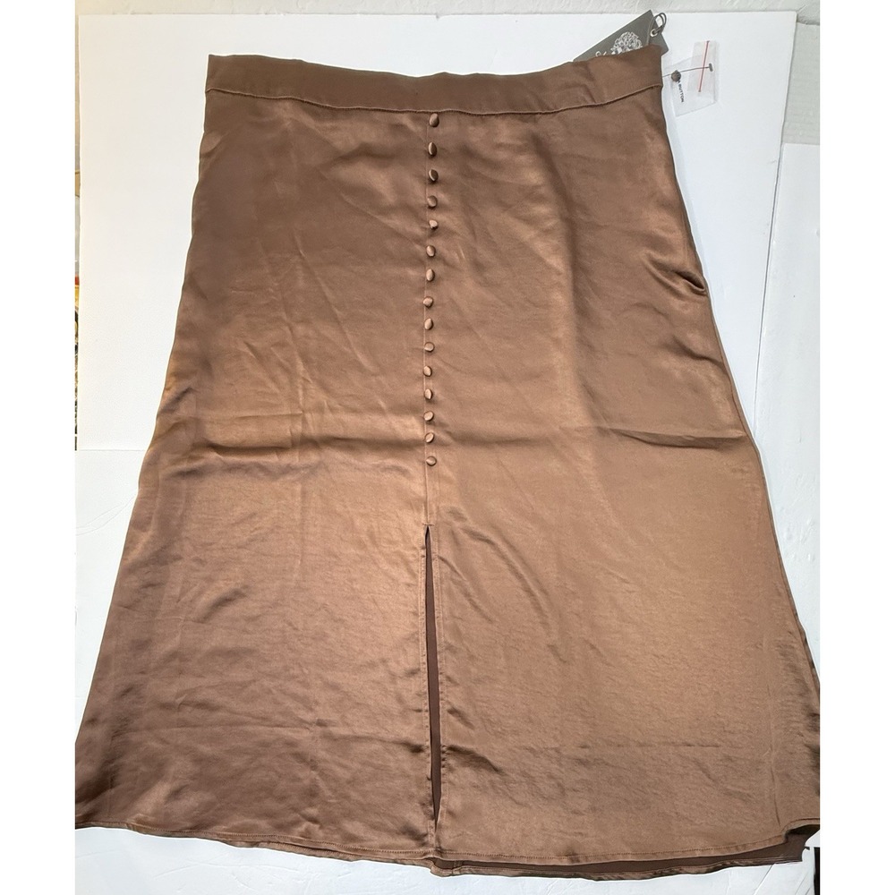 Vince Camuto Midi Satin Feel Front Split Skirt Women's Brown Size XL Indie Gypsy